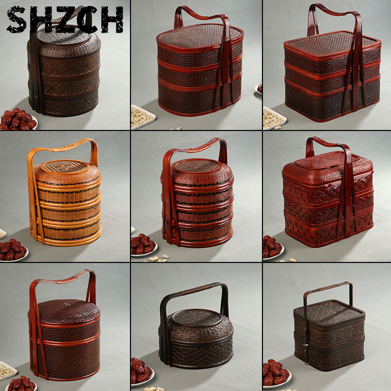 Snacks Food Hamper Basket - Keranjang Piknik Bambu dengan Tutup, Wadah