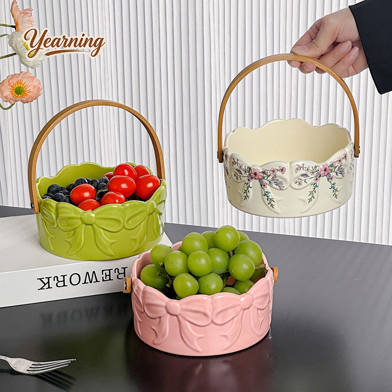 Snacks Food Gift Baskets - Keranjang Buah Keramik Gagang Busur Mewah,